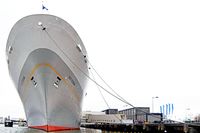 ROTTERDAM, ein ehemaliges niederländisches Passagierschiff, gebaut von der niederländischen Werft Rotterdamsche Droogdok Maatschappij, ist das größte jemals in den Niederlanden gebaute Passagierschiff. Heute dient es als Museums- und Hotelschiff. Aufnahme vom 09.02.2022