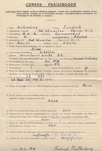 Von Friedrich Krellenberg ausgefüllter Census-Fragebogen aus dem Jahr 1948