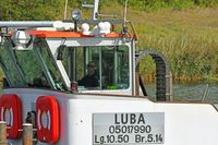 Schubboot LUBA am 14.09.2023 auf der Trave unweit Dummersdorfer Ufer Lübeck