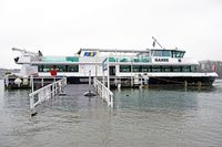 Fahrgastschiff HANSE. Hochwasser in Lübeck-Travemünde 04.01.2024