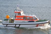 SAR-Boot SAPHIR von der Deutschen Gesellschaft zur Rettung Schiffbrüchiger (DGzRS) am 27.01.2024 in Lübeck-Travemünde