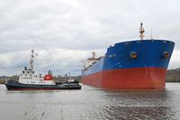 HONG DAI, Bulk Carrier, IMO 9563603, am 24.02.2024 auf der Trave unweit Nordlandkai Lübeck / Vorwerker Hafen