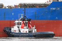 Schlepper VB BALTIC bei der HONG DAI, Bulk Carrier, IMO 9563603, am 24.02.2024 auf der Trave unweit Nordlandkai Lübeck / Vorwerker Hafen