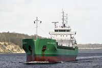 ARKLOW BEACH, General Cargo Ship, IMO 9638783, am 16.03.2024 auf der Trave Höhe Dummersdorfer Ufer bei Lübeck