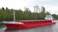 ILKA, General Cargo Ship, IMO 8504947, am 15.04.2024 auf der Trave unweit Schellbruch Lübeck