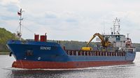 SONORO, General Cargo Ship, IMO 9199397, am 27.04.2024 auf der Trave unweit Dummersdorfer Ufer Lübeck