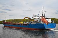 SONORO, General Cargo Ship, IMO 9199397, am 27.04.2024 auf der Trave unweit Dummersdorfer Ufer Lübeck
