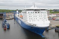 FINNSWAN ex NORDLINK (Finnlines, IMO 9336256) am 07.05.2024 in Lübeck-Travemünde