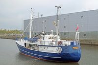 RIESENHAI auf der Fahrt in Richtung der Eric-Warburg-Brücke. Lübeck, 23.10.2024