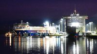 STENA FLAVIA (IMO 9417919) und FINNMILL am Abend des 14.11.2024 in Lübeck-Travemünde