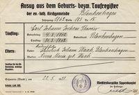 Geburtsurkunde Carl Johann Jochen Theodor Waack / Waak