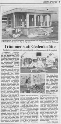 Auszug aus den Lübecker Nachrichten vom 31.07.1991