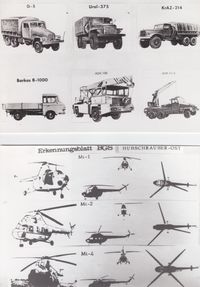 Erkennungsblatt des BGS betreffend Land-und Luftfahrzeuge NVA/ DDR-Grenztruppe