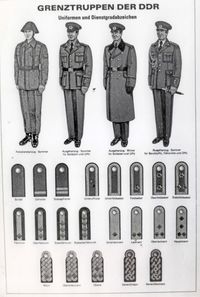 Erkennungsblatt des BGS betreffend Uniformen / Rangabzeichen von Angehörigen der DDR-Grenztruppen