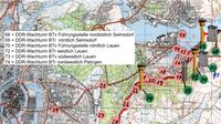 Grüner Kreis mit Zahl: Standorte von DDR-Beobachtungstürmen