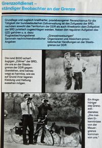 Aus einer Publikation für Angehörige der DDR-Grenztruppen: wie der bundesdeutsche Grenzzolldienst zu betrachten ist