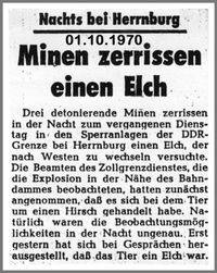 1970 - Minen zerrissen einen Elch bei Herrnburg