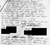 Schreiben von DDR-Grenzsoldaten zum Jahreswechsel 1989 / 1990 - abgelegt auf Bundesgebiet beim Hochstand des Grenzzolldienstes an der Bahnlinie Lübeck-Herrnburg