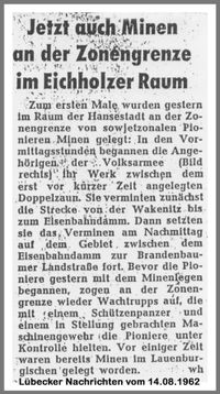 1962 - erstmals Minen im Raum gegenüber Lübeck-Eichholz