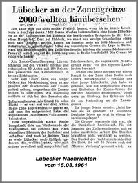 Bericht Lübecker Nachrichten vom 15.08.1961