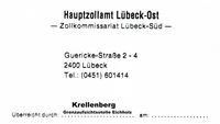 Visitenkarte Zollkommissariat Lübeck-Süd