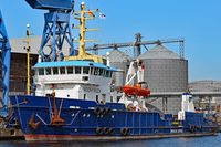 Mehrzweckschiff NOORTRUCK (IMO 7403158) im Hafen von Lübeck. Aufnahme vom 26.08.2016. Das Support-Schiff wurde im Jahr 1975 auf der Hitzler-Werft in Lauenburg / Elbe gebaut