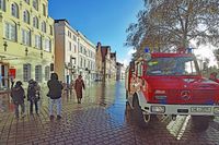 Hansestadt Lübeck an der Obertrave. Hochwasser führende Trave am 02.01.2019