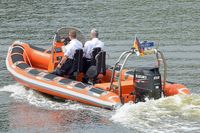 Polizeiboot HOOGE am 3.7.2022 auf der Trave bei Lübeck-Schlutup