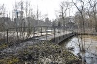 Brücke über die Schwartau am 23.02.2022. Der Fluss führt Hochwasser