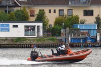 Polizeiboot HOOGE am 27.08.2023 im Einsatz. Lübeck-Travemünde