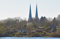 Bick von der Wakenitz auf den Dom in Lübeck 17.04.2022